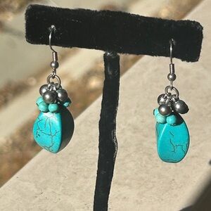 Turquoise and Silver Dangly pierced Earrings